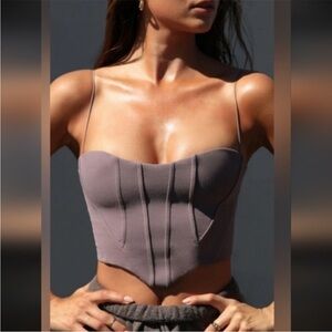 JOAH BROWN- Sueded Brown Contour Corset Tank